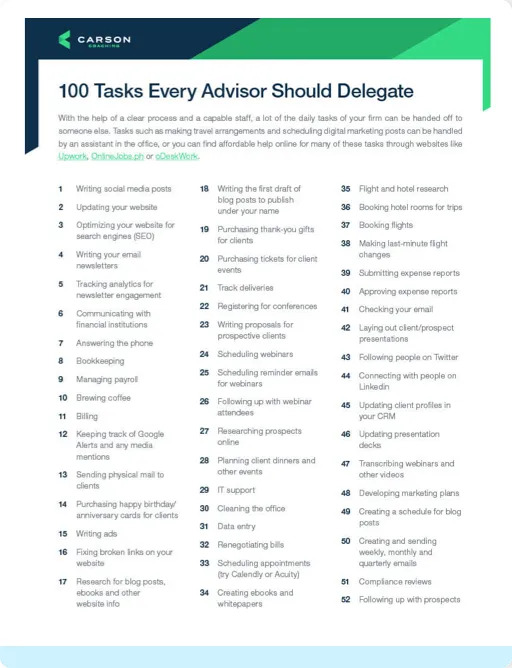 Resource. 100 Tasks Every Advisor Should Delegate.
